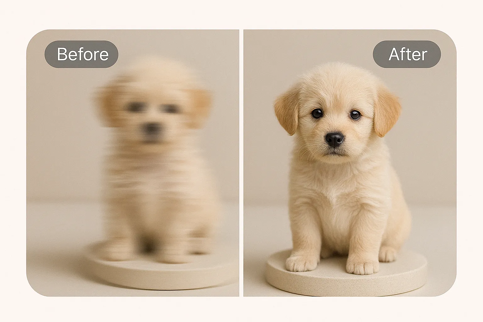 Puppy photo before and after HD conversion